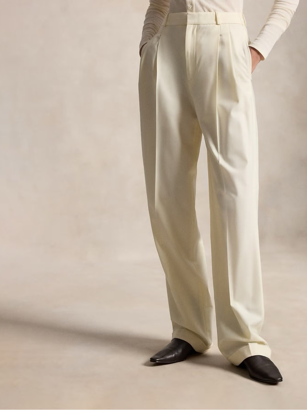 Ralph Lauren NEW Purple Label Luxury Bacall Wool Dress Pant Cuff Trousers Cream